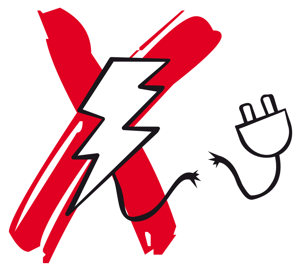 Rotes X im Hintergrund mit Blitz und Stecker